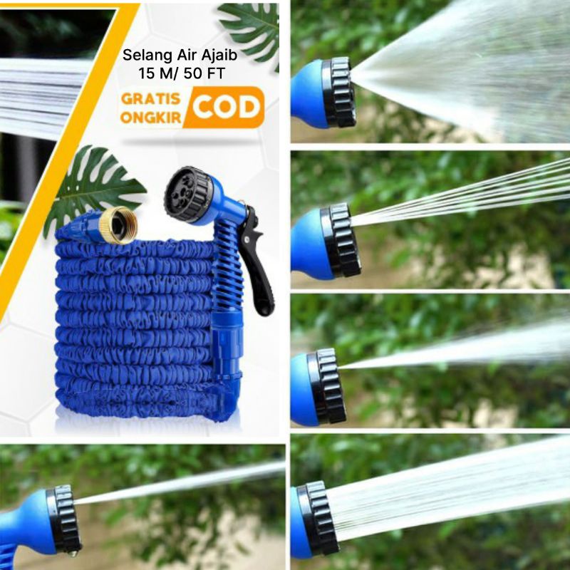 SELANG AIR AJAIB ELASTIS Panjang Magic Hose 15 Meter/50 ft Alat Semprot Shower Jet Kran Taman