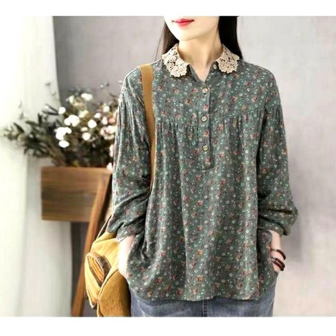 HOPYLOVY - Atasan Kemeja Blouse Wanita Motif Bunga Dannia Korean Style