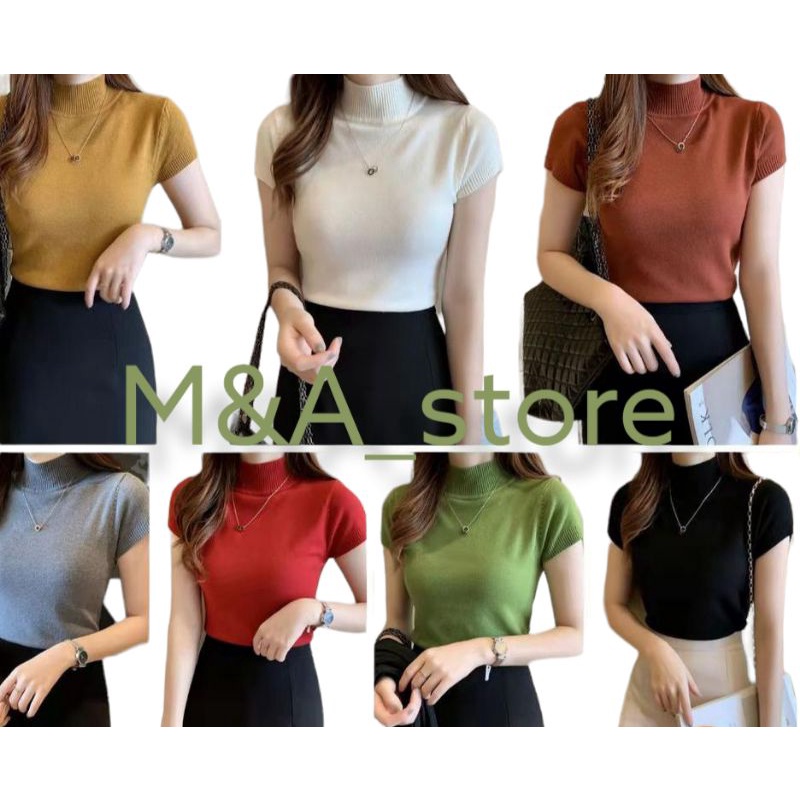 (CUCI GUDANG)turtleneck wanita lengan pendek murah berkualitas premium/cotton rib premium