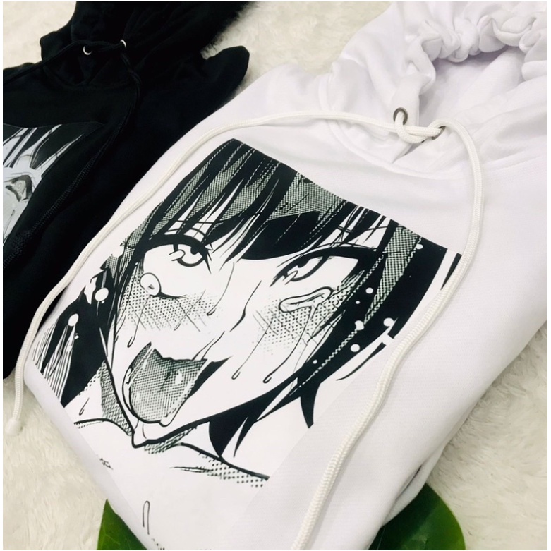 Hoodie Streetwear Ahegao Face Anime Manga Unisex Premium Sweater lucu putih Girl face