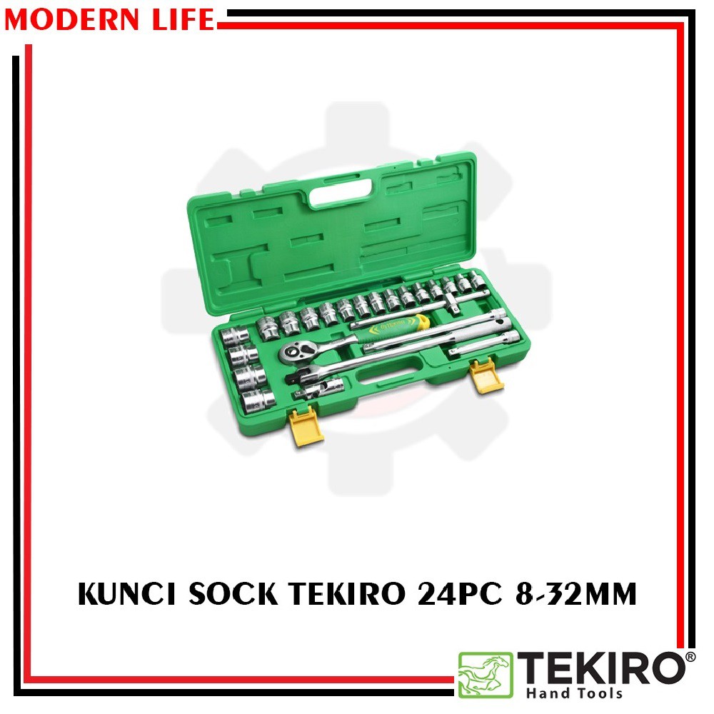 KUNCI SOK TEKIRO SET 24 PCS SOK SET 8 - 32 MM BOX PLASTIK 6PT 1/2inch