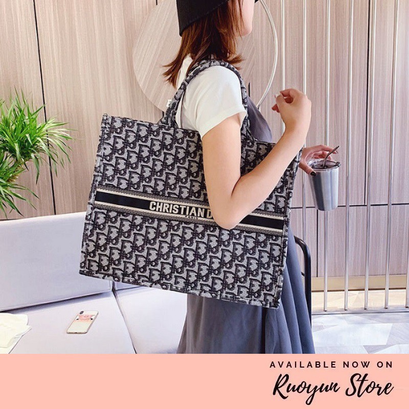 RYX - CD Houndstooth Tas Tote/Shopping Bag Ukuran Besar Wanita Fashion Casual - Ori Import