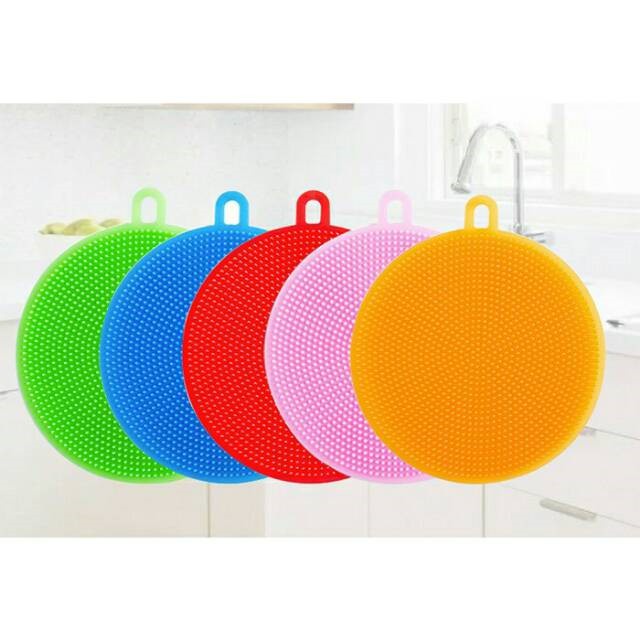 Spons Silikon Serbaguna Spon Sponge Silicone Busa Alat Dishwashing Sikat Bulat Warna awet