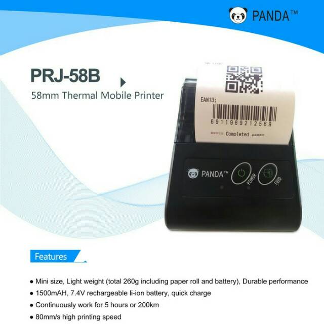 

Mini Portable Printer Kasir Ppob Panda 58B Thermal 58mm Bluetooth Usb