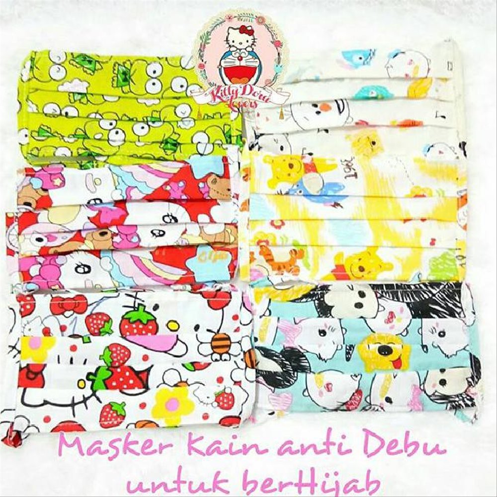 [MKH01] Masker Kain Hijab Karakter Murah Meriah - Motif Random / Masker Hijab Tali