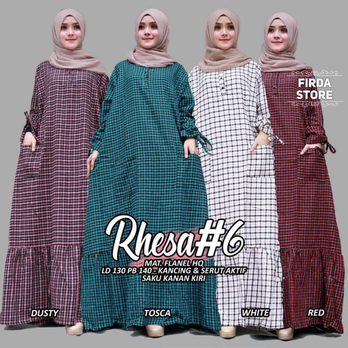 baju rhesa 6 super jumbo gamis flanel muslim wanita simple cantik
