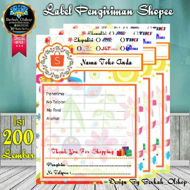 

[GROSIR] Stiker Label Pengiriman Shopee 200 Lembar - Custom Nama Toko / Link Toko Shopee