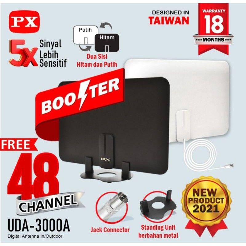 Antena TV Dinding Digital Analog Indoor DVB T2 + Booster PX UDA-3000A