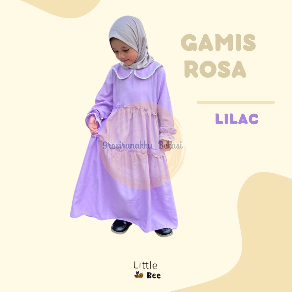 Gamis Anak Rosa Rayon LittleBee Warna Lilac Size 2-8 thn