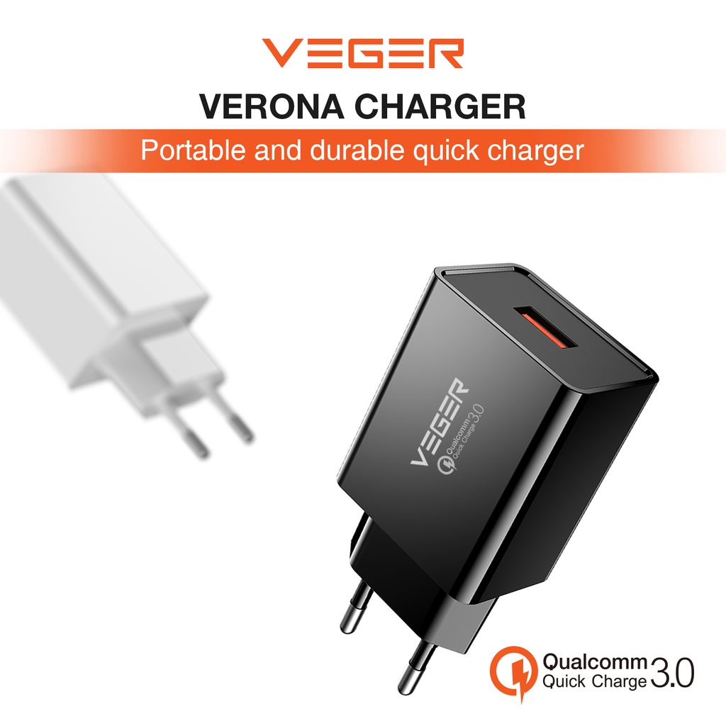 Travel Wall Charger Veger Verona 1 Port USB Output QC 3.0 Quick Charge Fast Charging