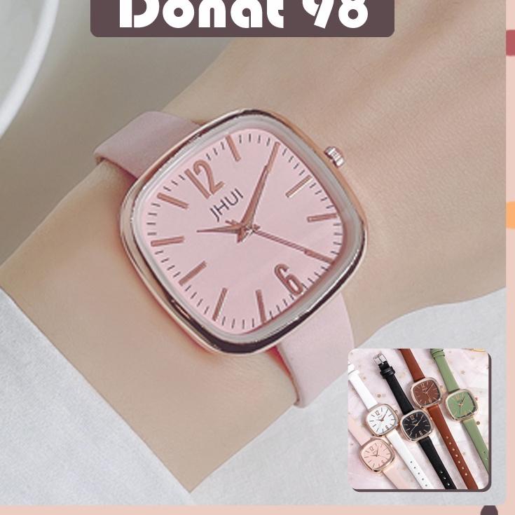 Jam Tangan Wanita Analog Quartz Jhui Casual Fashion Tali Pu Leather Dial Kotak Besar [TCA. 471318]