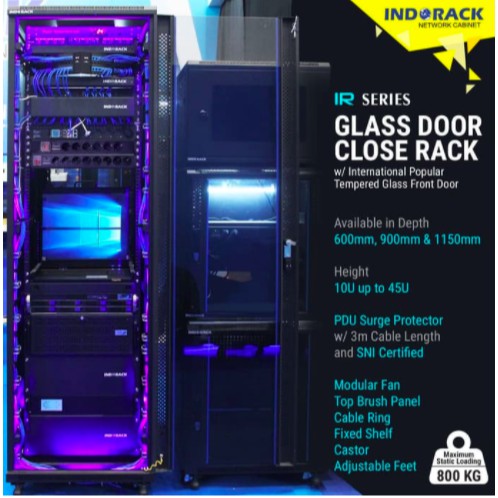 IR9042G - 42U Close Rack Depth 900mm Glass Door 19&quot; - INDORACK