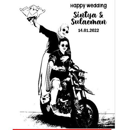 full desain siluet, sketsa  foto pengantin plus stiker transparan