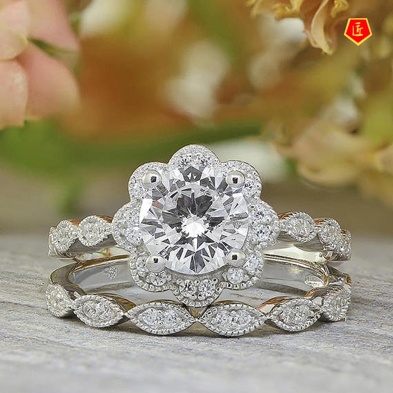 [Ready Stock]Fashion Lace Diamond Ring Set