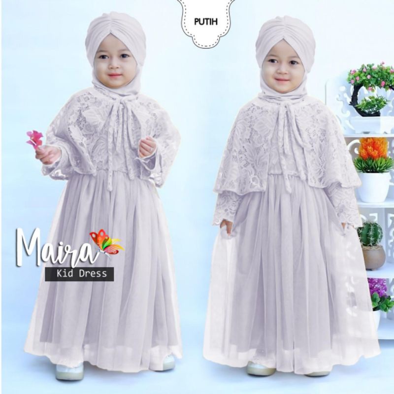 DRESS MAIRA KID ANAK, BRUKAT FURING, GAMIS HIJAB MUSLIM, MAXY DRESS, 2 UKURAN