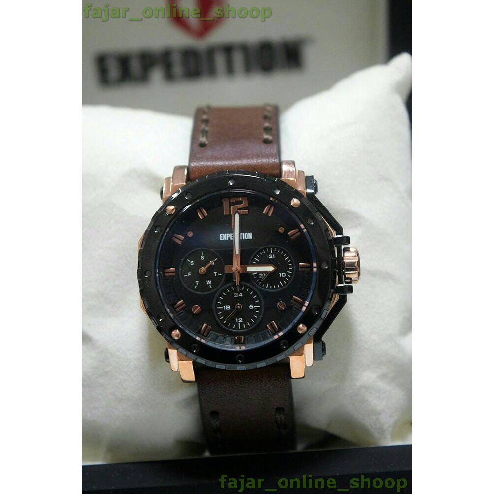 Jam Tangan Expedition Wanita E 6402 Rose Gold Black Original