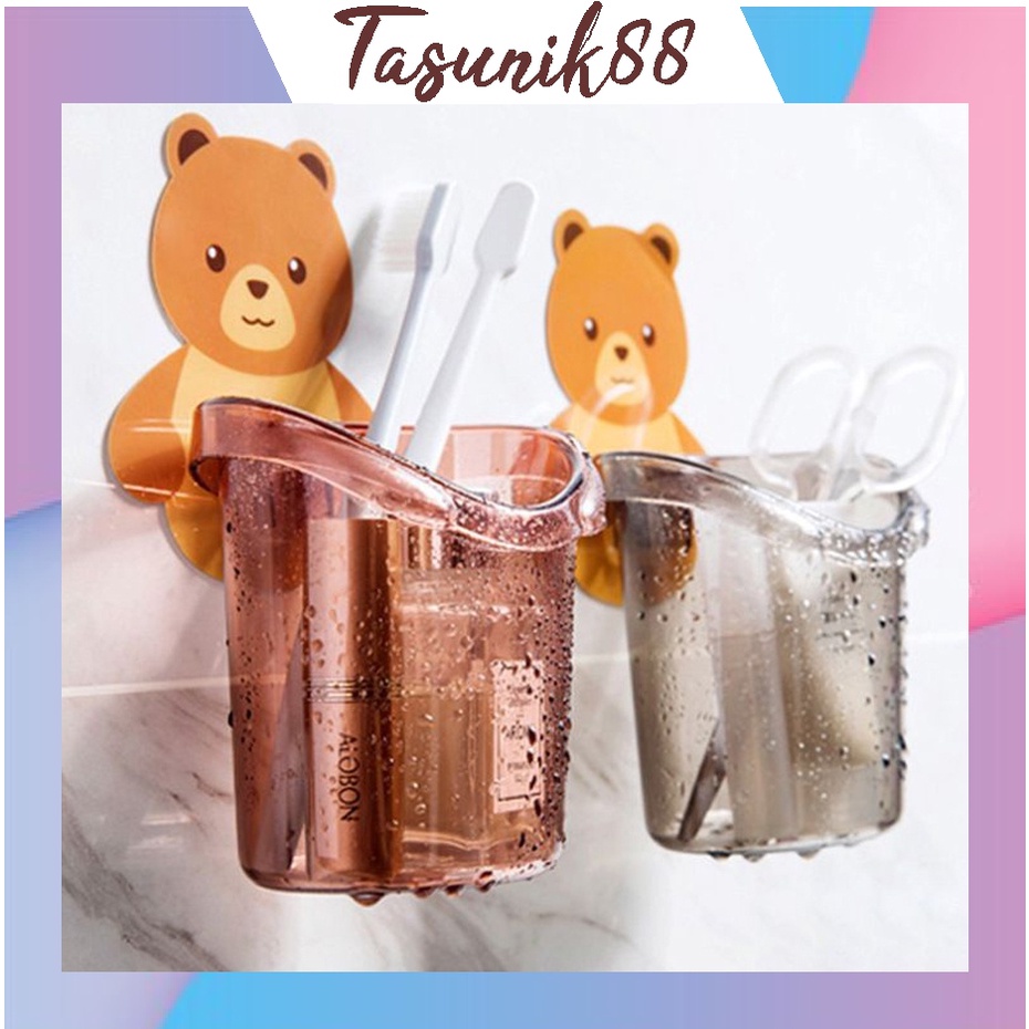 TASUNIK88 R626 Tempat Sikat Gigi Odol Karakter Beruang / Gantungan Tempel Dinding / Rak Gantung Kama