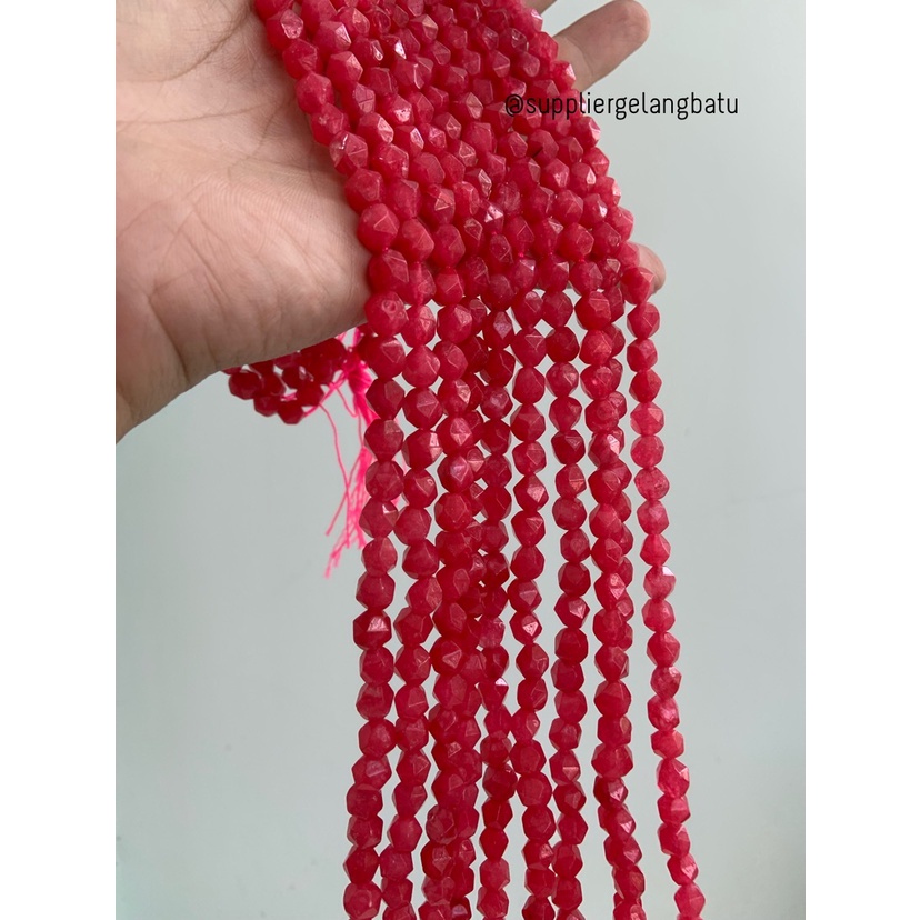 batu hexagon Stone 8mm Strawberry Quartz kilap pink kuarsa natural bahan kalung gelang aksesories lucu