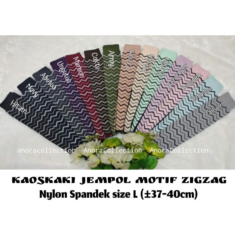 Kaoskaki motif ZIG ZAG / Tribal jempol panjang muslimah warna ' Nylon Spandek '