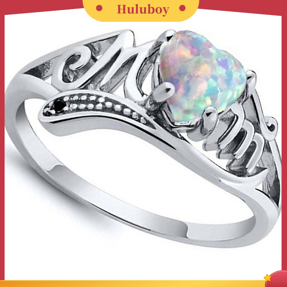 Hu Hu Hu Hu Hu Alat Bantu Pasang Kacamata♡ Cincin Bentuk Hati Motif Ukir Tulisan Aksen Opal Imitasi Untuk Hadiah Ibu