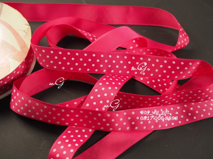 

Pita Grossgrain Pink - Polkadots Putih; Lebar 2.5 cm; Panjang 50 yard