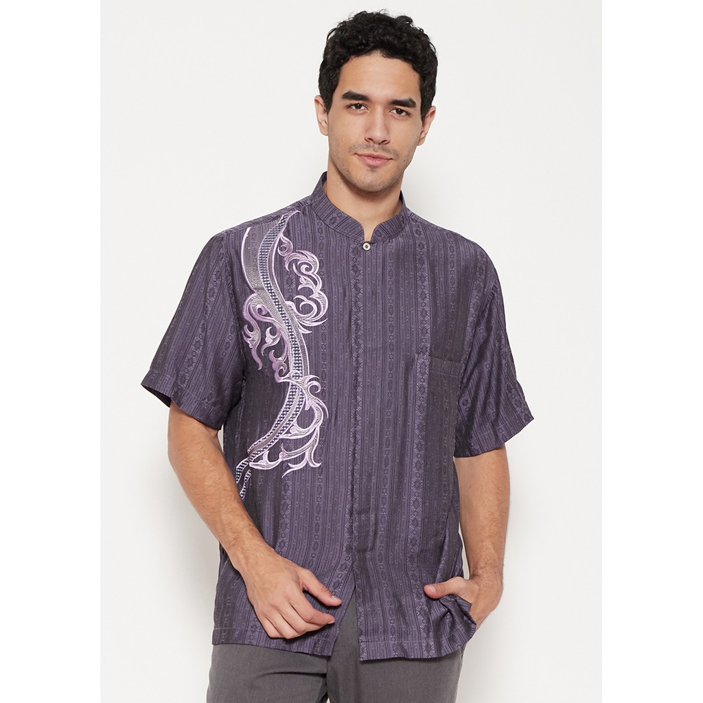 AL-AROFI Baju Koko Pria - Bhisho Silk Print Purple