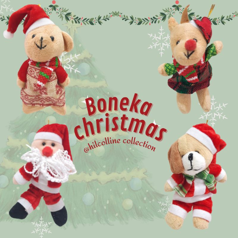 Boneka Christmas, Bear Santa, Boneka Santa 15cm