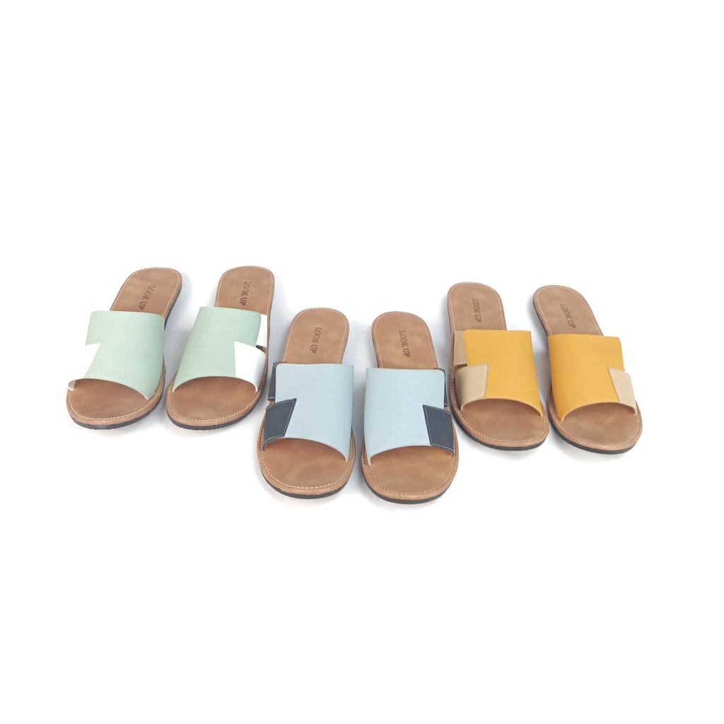 Sandal Kulit Wanita Sandal Teplek Wanita Sandal Wanita Kekinian Anti Licin Sandal Kokop Slide Slop Terbaru Original Look Up - QHAIRA