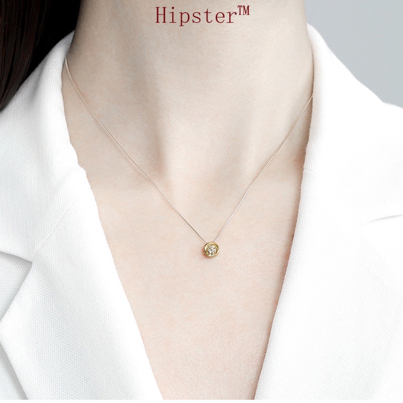 Simple and Versatile Exquisite Light Luxury Diamond Super Flash Two-Color Pendant Necklace