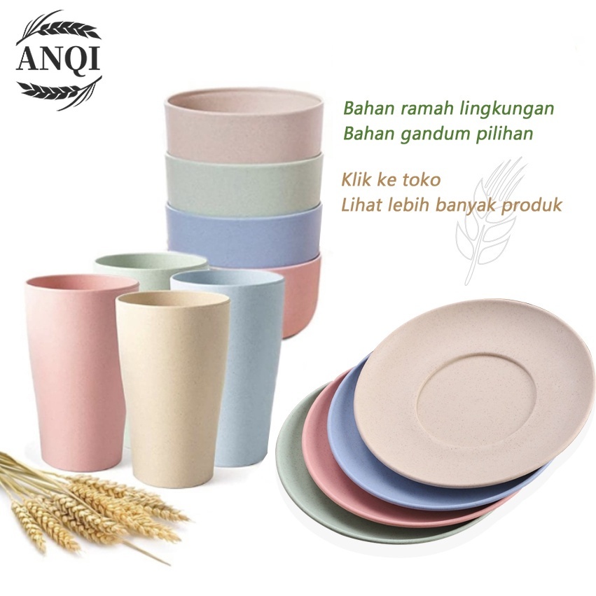 ANQI 1888 Gelas Gandum Kokoh / Mangkok Piring Peralatan Makan / Mangkok Wheat Straw Bowl dan Piring