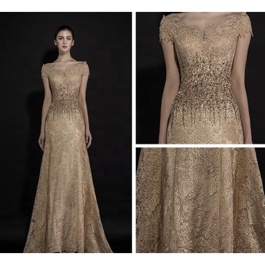 HOT SALE GOLD WOMAN FASHION LONG SEXY EVENING DRESSES LACE DRESSES/ PARTY DRESS GOLD ELEGANT.