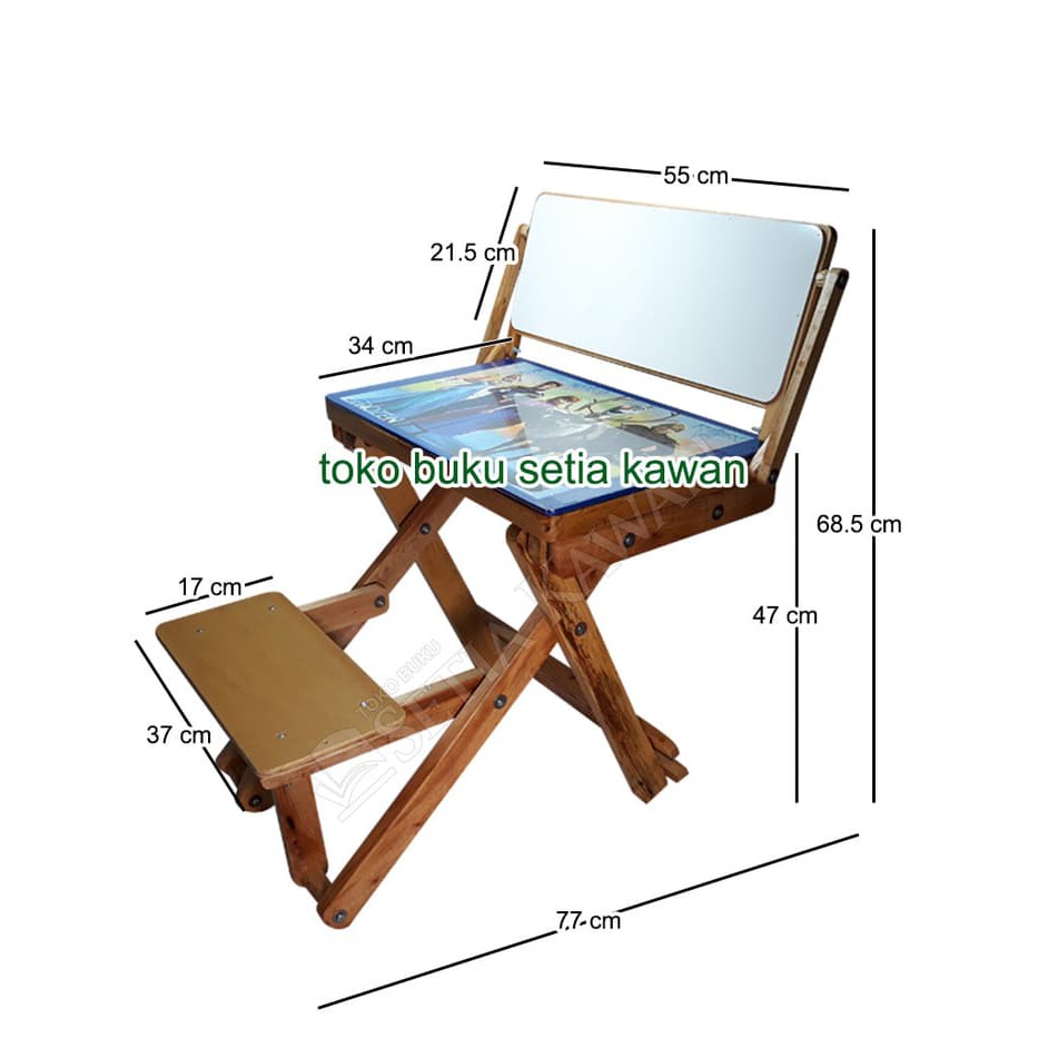 Meja Belajar Lipat+Whiteboard+Bangku