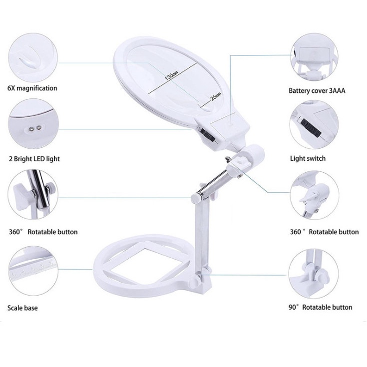 Kaca Pembesar Foldable Magnifier 2X 6X LED