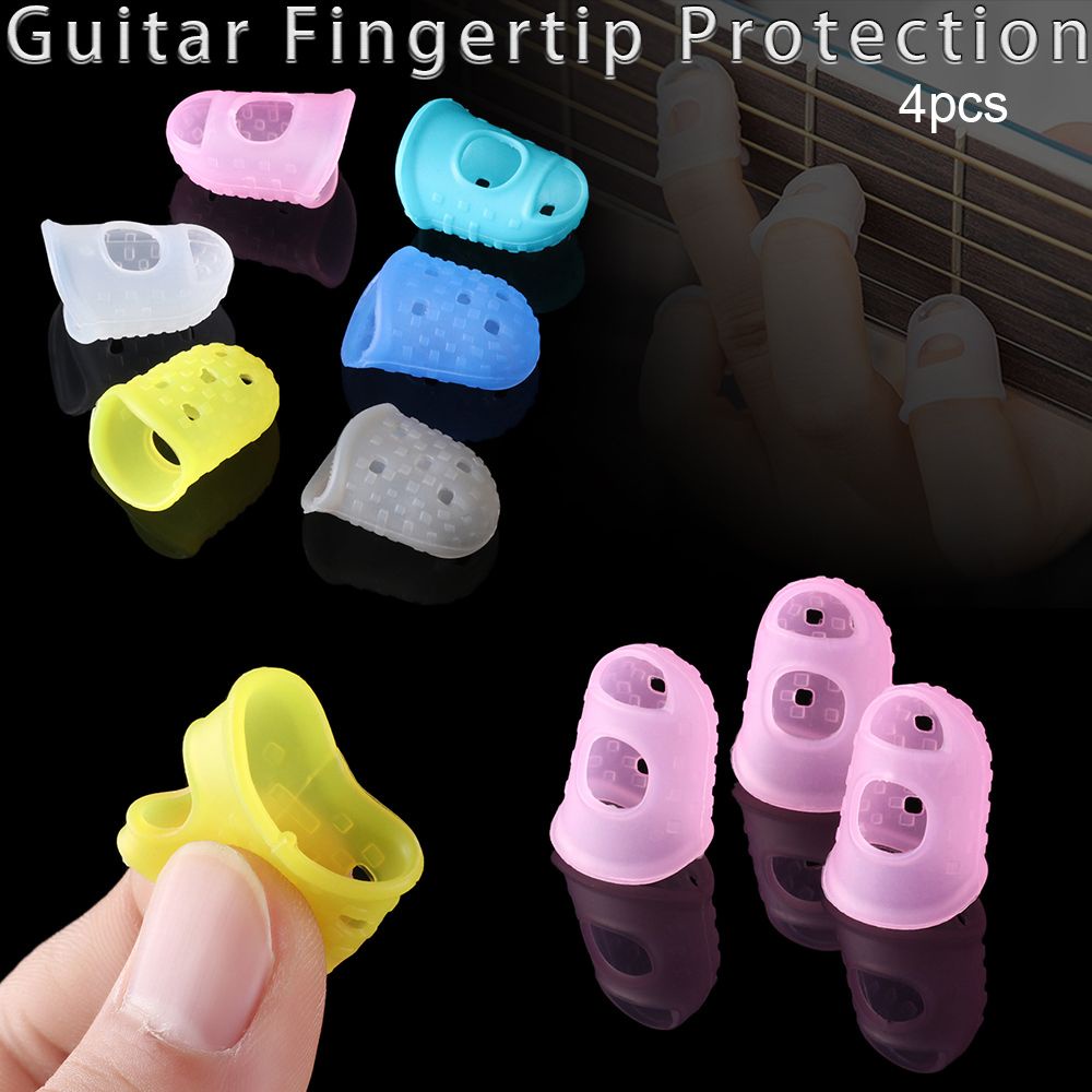 TOP 4pcs/set XS/S/M/L/XL Finger Guards 6 Colors Guitars Press Accessories Guitar Fingertip Protection Antipain Non-slip Silicone High Quality Fingerstall For Ukulele/Multicolor