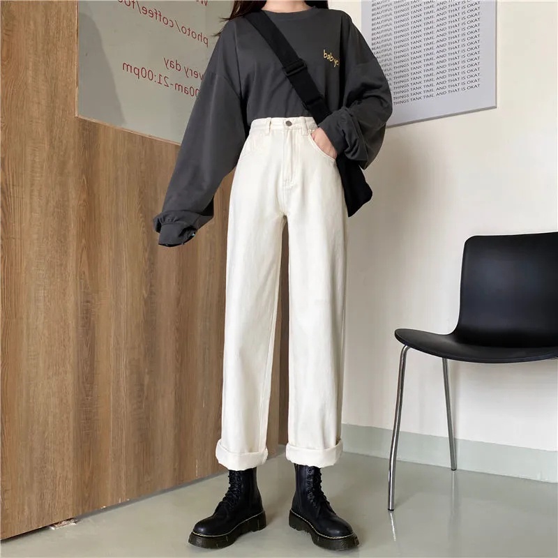 Korean New Women's Loose High Waist Wide Leg Jeans