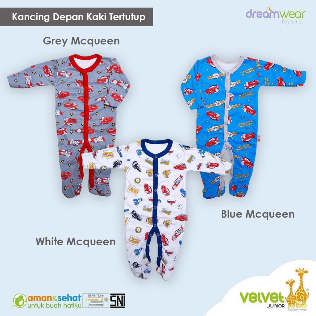 Sleepsuit VELVET DREAMWEAR TUTUP Kaki NB S M L BOY &amp; GIRL TERTUTUP sleep suit dream wear new born