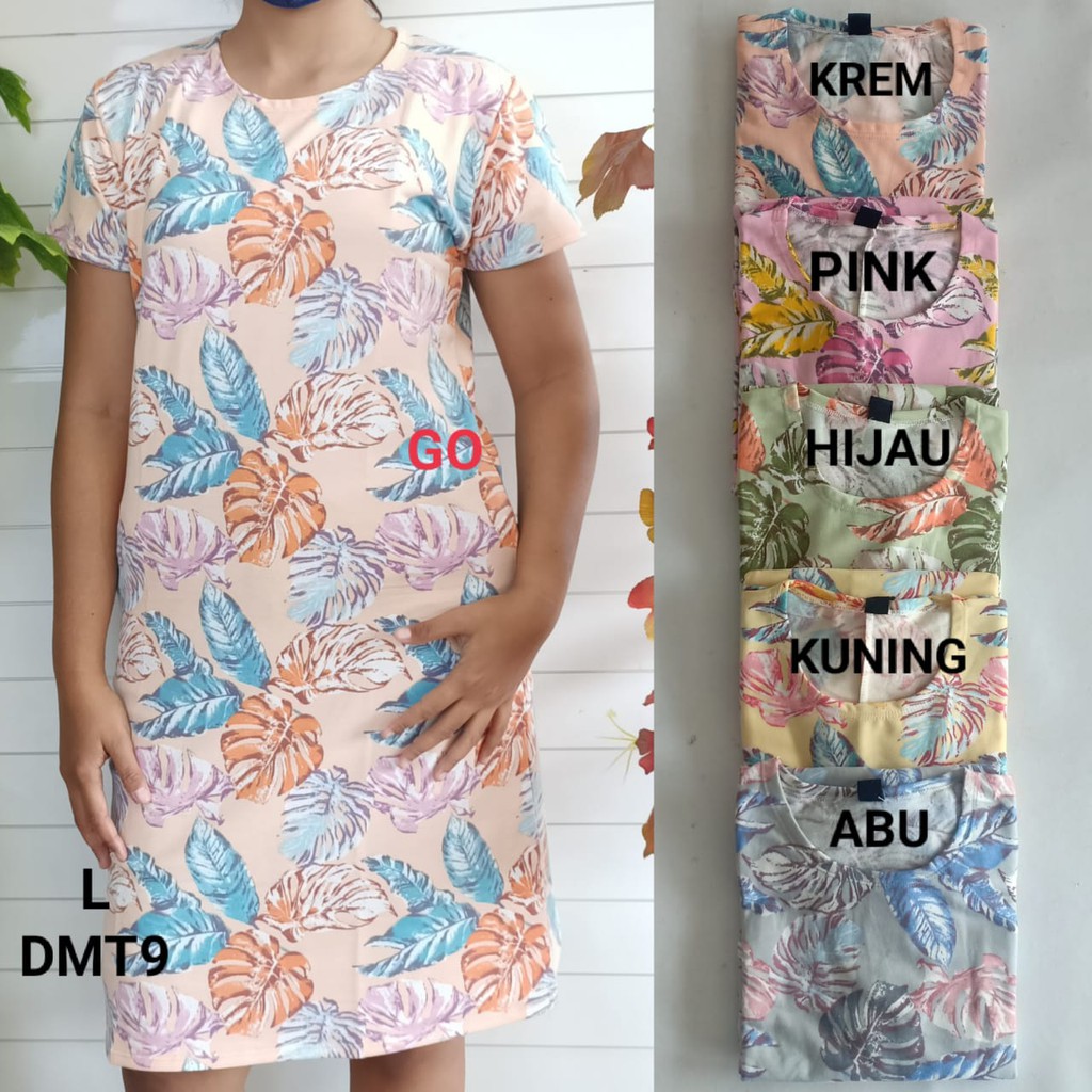 gof DMT LMN DRESS/DASTER Wanita Casual Bermotif Pakaian Perempuan Lengan Pendek