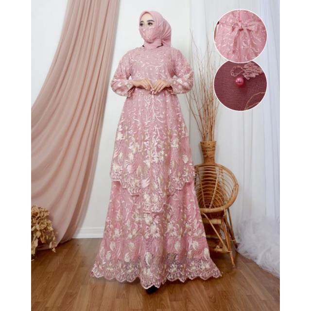 Gamis Tile Bordir|Gamis Tile Runcing|Gamis Tingkat Tile|Gamis Pesta Jumbo|Gamis Kondangan Mewah|Gamis Kebaya Brukat Modern|Gamis Pesta Mewah|Gamis Tingkat Busui|Gamis Bordir Mewah|Gamis Brukat Mewah|-Pinkdusty