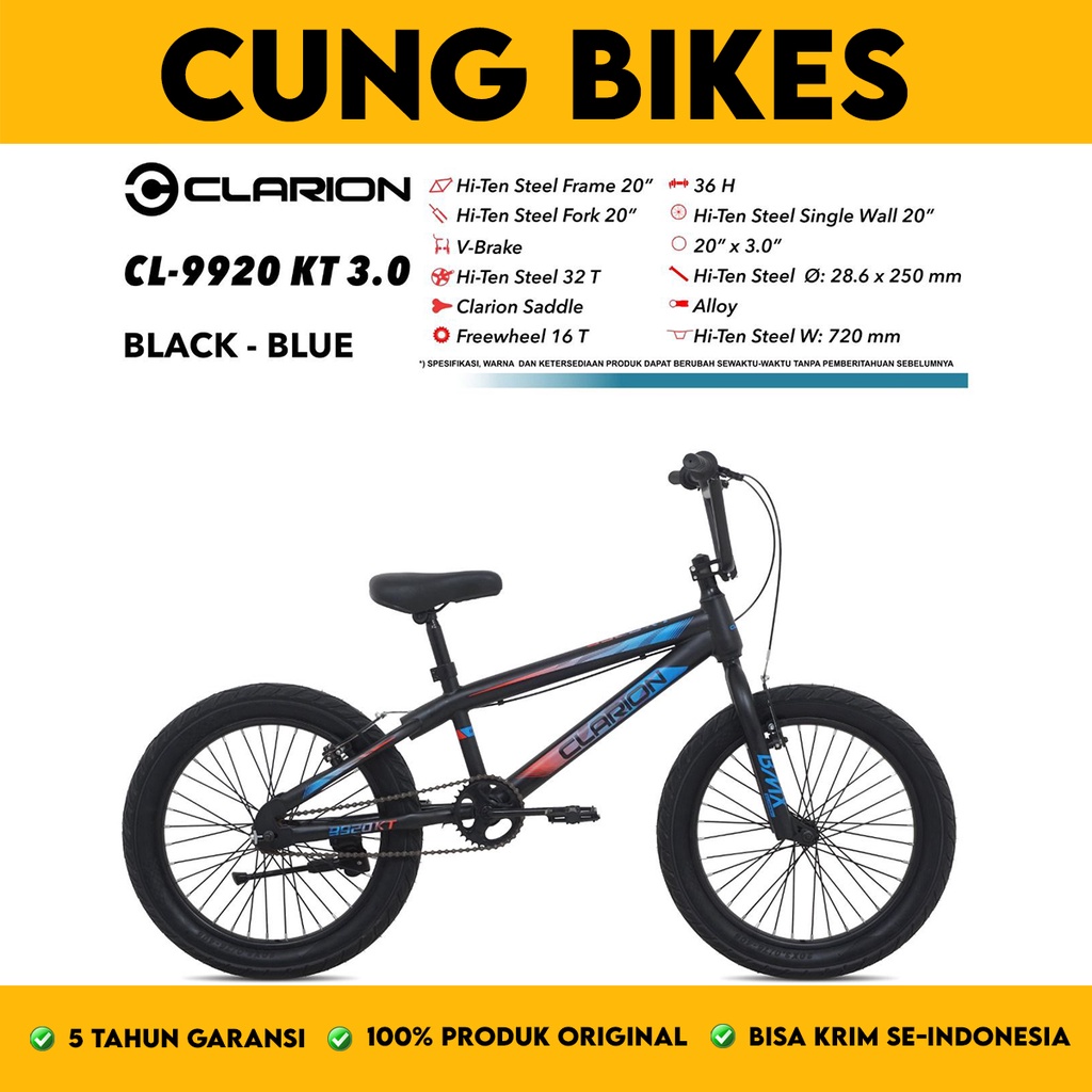 Sepeda anak BMX 20 Inch Clarion Ban Besar 3.0