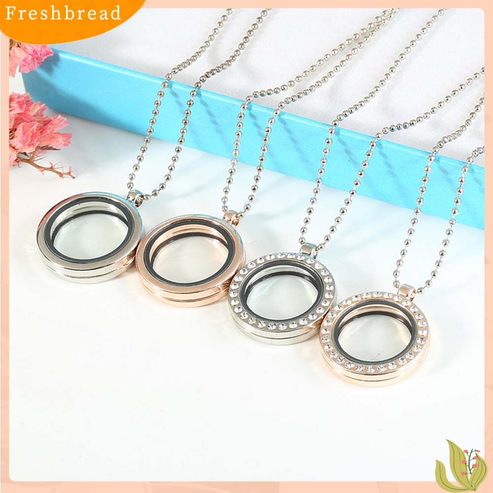 [TERLARIS]Women Rhinestone Inlaid Living Memory Floating Charm Round Glass Locket Necklace