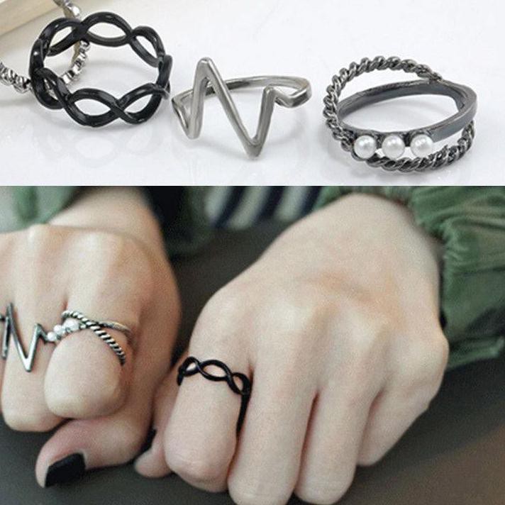 Acc025 Cincin Buku Jari Model Midi Warna Hitam Dan Perak 4 Buah Shopee Indonesia