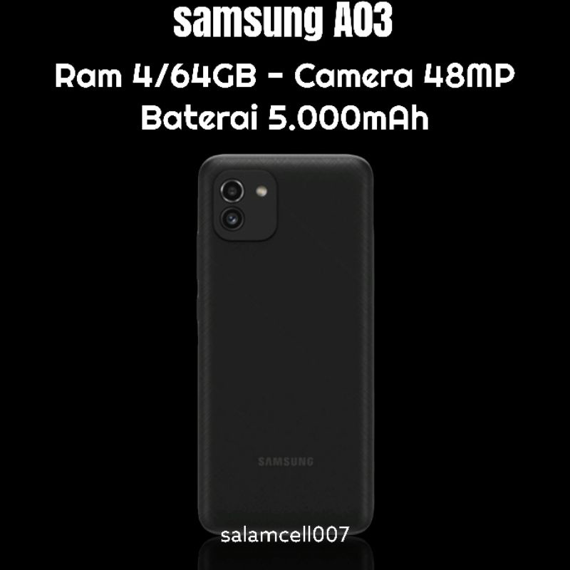 Samsung A03 Ram 4/64 5000mAh Camera 48MP Garansi Resmi-Hitam