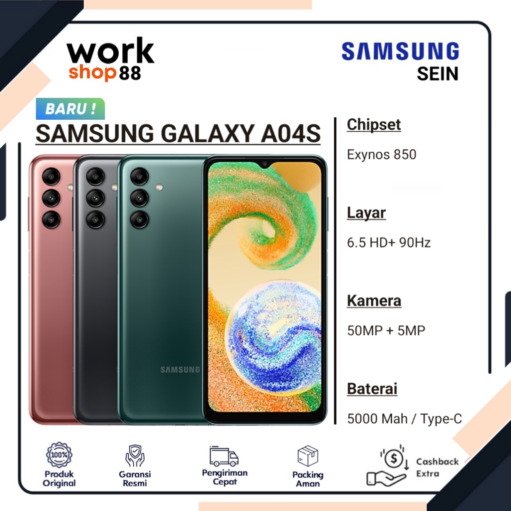 Produk Terbaru - HP Samsung Galaxy A04s - [4GB + 4GB Extended Up To Ram 8GB] | Rom 64GB - New Origin