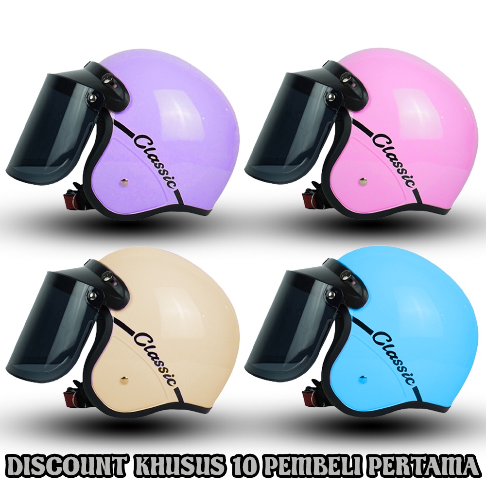 Helm Bogo Wanita Dewasa Classic Leuno Kaca Datar SNI Murah Supplier Langsung Dari Pabrik