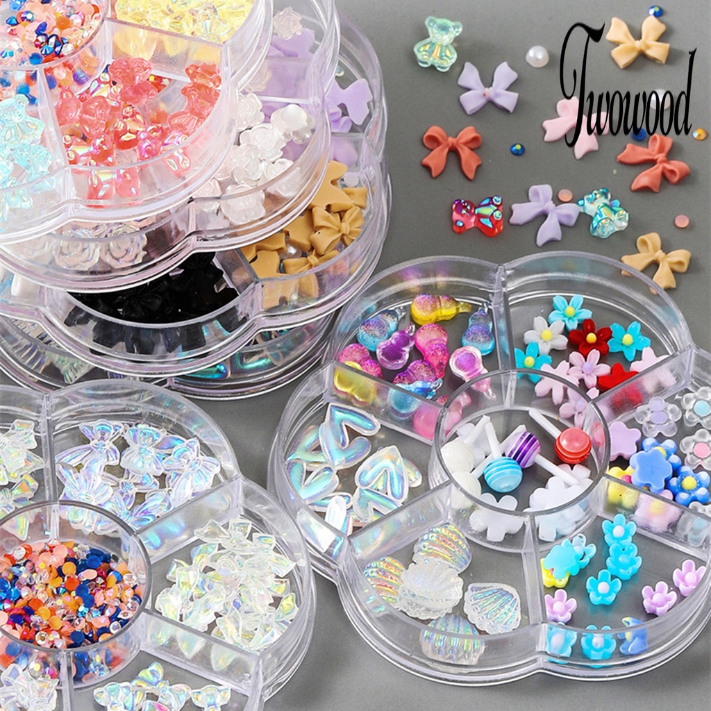 1 Kotak Ornamen Kuku Bentuk Kartun Beruang 3D Bahan Resin Untuk Nail Art