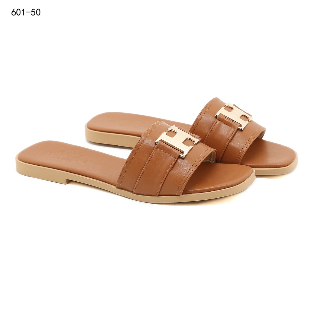 Leather Logo H Flats Sandals  #601-50 New