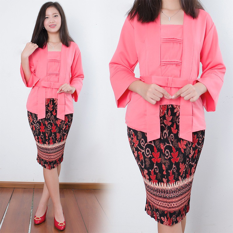 SB Collection Stelan Kebaya Wardha Atasan Blouse Dan Rok Plisket Midi Jumbo Batik Wanita