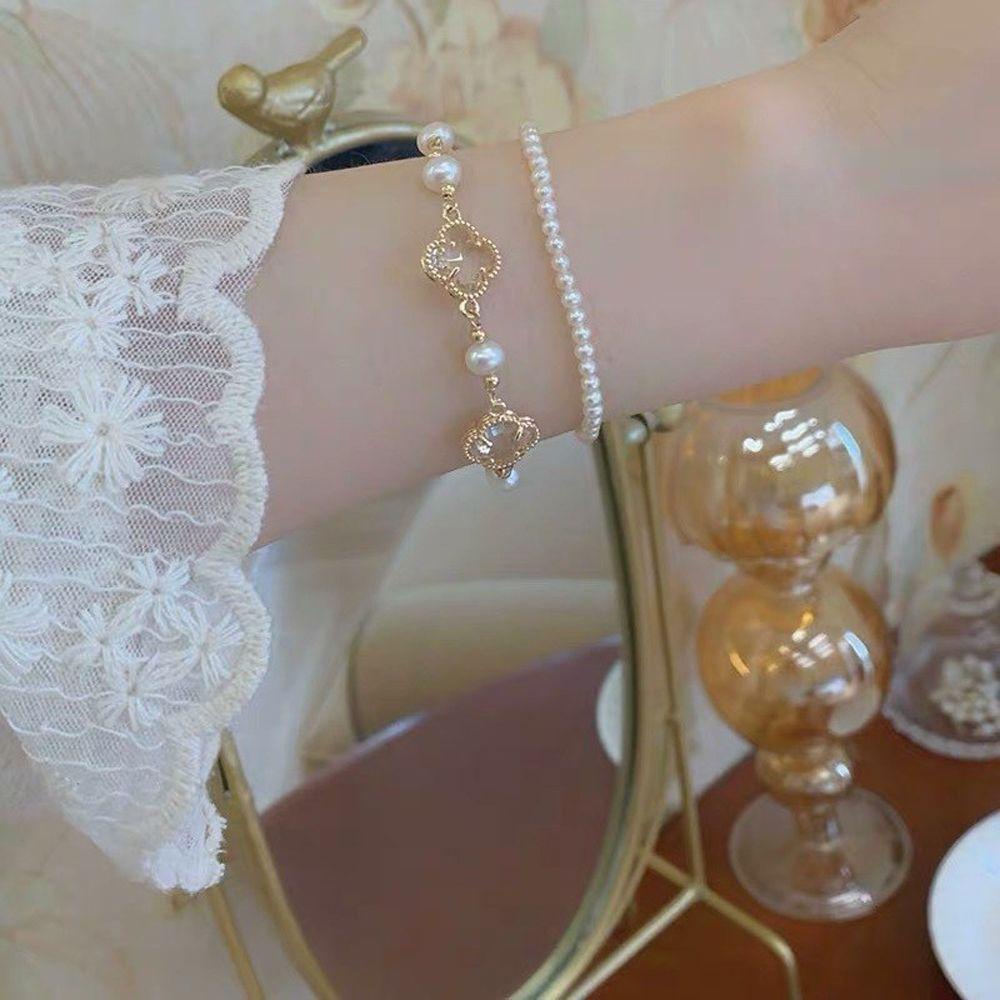 [Elegan] Gelang Semanggi Beruntung Lucu Temperamen Unik Mutiara Yang Dapat Disesuaikan Aksesoris Perhiasan Pesta Korea Style Jewelry