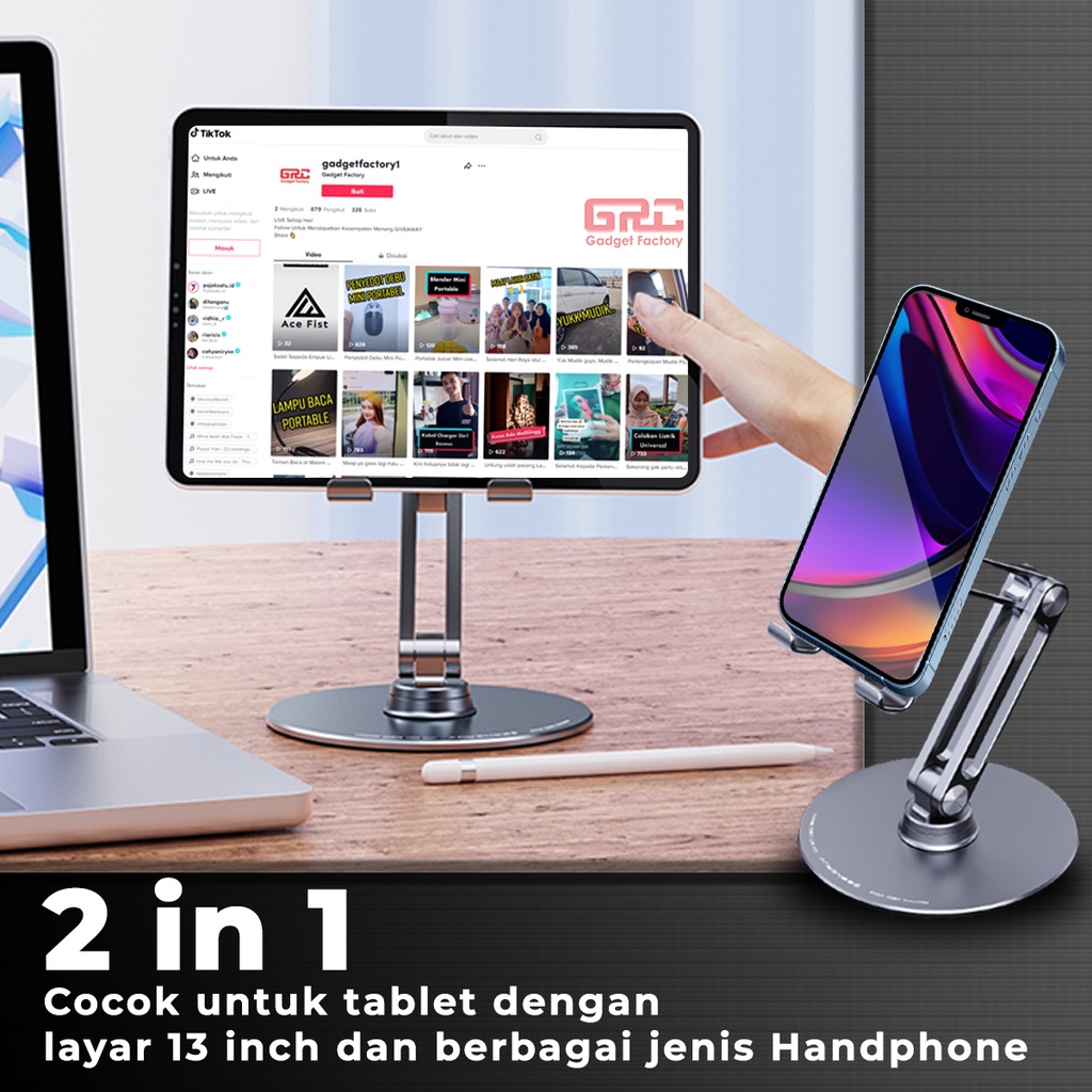 Stand Holder HP &amp; Tablet Dudukan Handphone Tab Standing Portable Putar