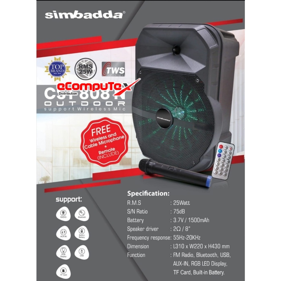 SPEAKER MULTIMEDIA SIMBADDA CST 808N (KARAOKE) SUBWOOFER MUSIC PLAYER FREE MIC